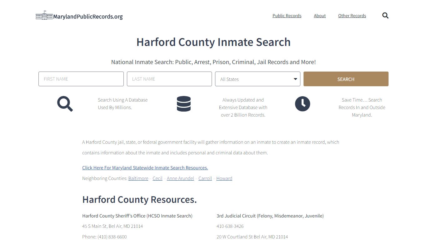 Harford County Inmate Search - HCSO Current & Past Jail Records